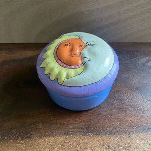 Vintage Sun Moon Hand Painted Pottery Acapulco '98 Mexico Trinket Dish Bowl